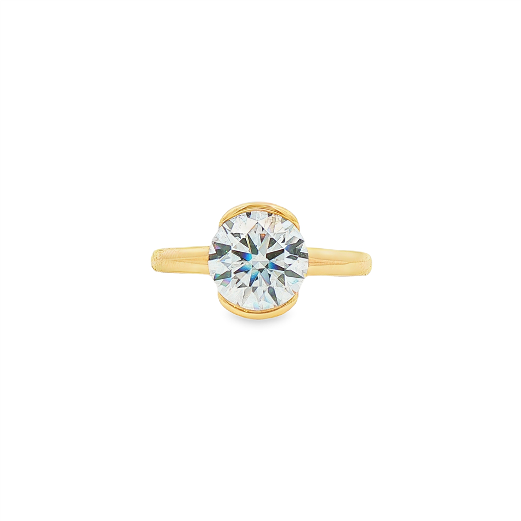 14K Yellow Gold 2.04ct Lab Grown Round Diamond Semi Bezel Engagement Ring