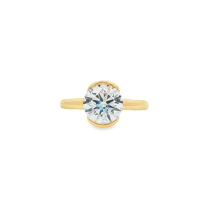 14K Yellow Gold 2.04ct Lab Grown Round Diamond Semi Bezel Engagement Ring