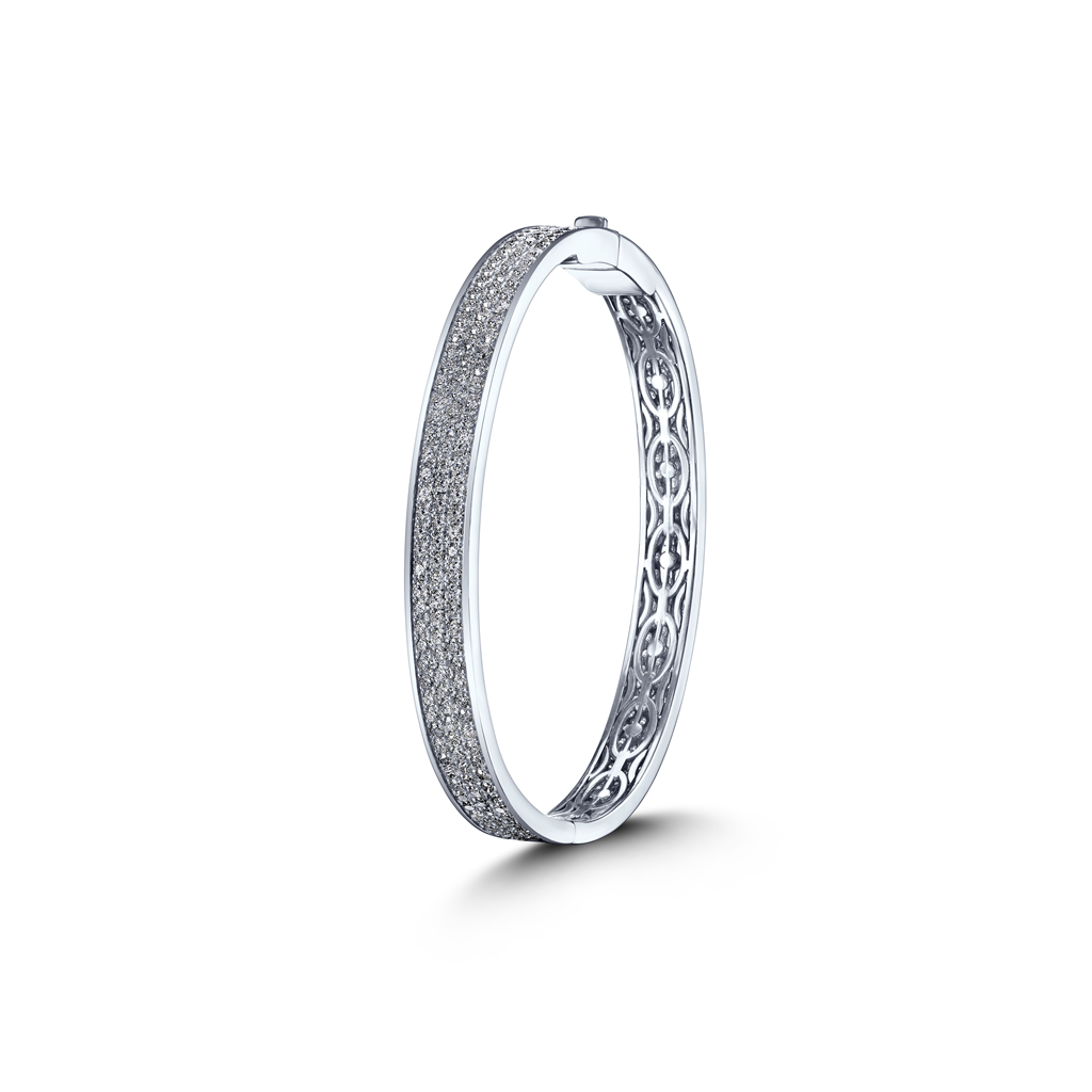18K White Gold Signature Diamond Bangle Bracelet - 5.86ctw.
