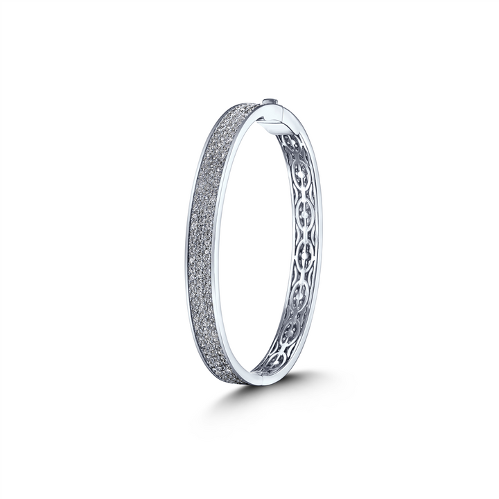 18K White Gold Signature Diamond Bangle Bracelet - 5.86ctw.