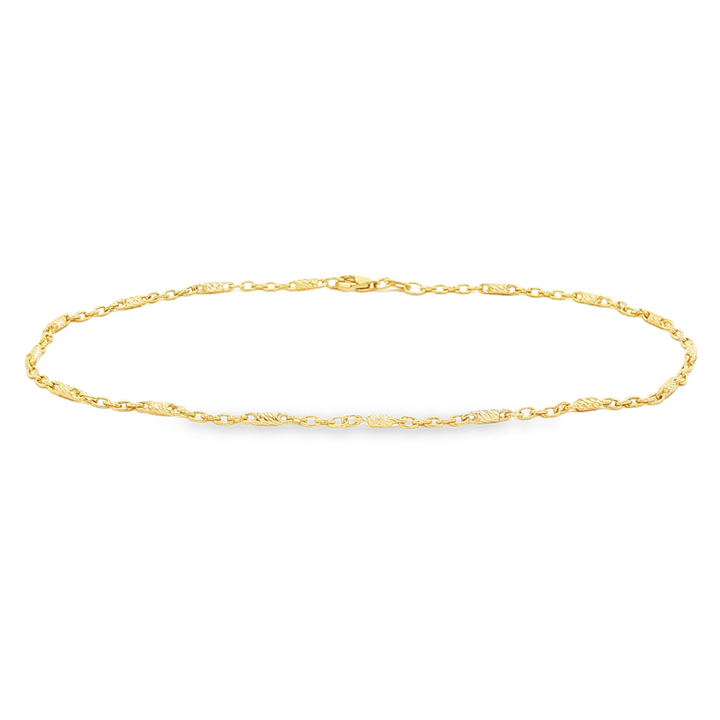 14K Yellow Gold Fancy Bar Link Anklet – 1.8mm, 10", 3.4g