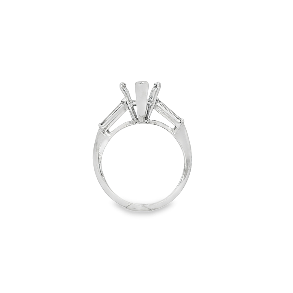 Platinum Natural Diamond Semi-Mount Engagement Ring with Tapered Baguettes – 0.36ctw