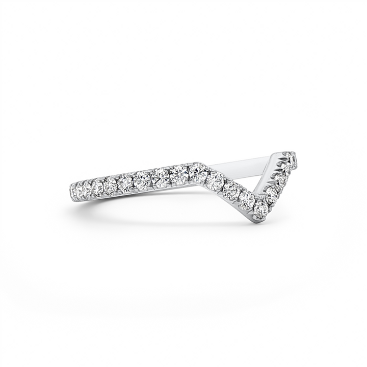 14K White Gold Round Natural Diamond Straight Chevron Wedding Band
