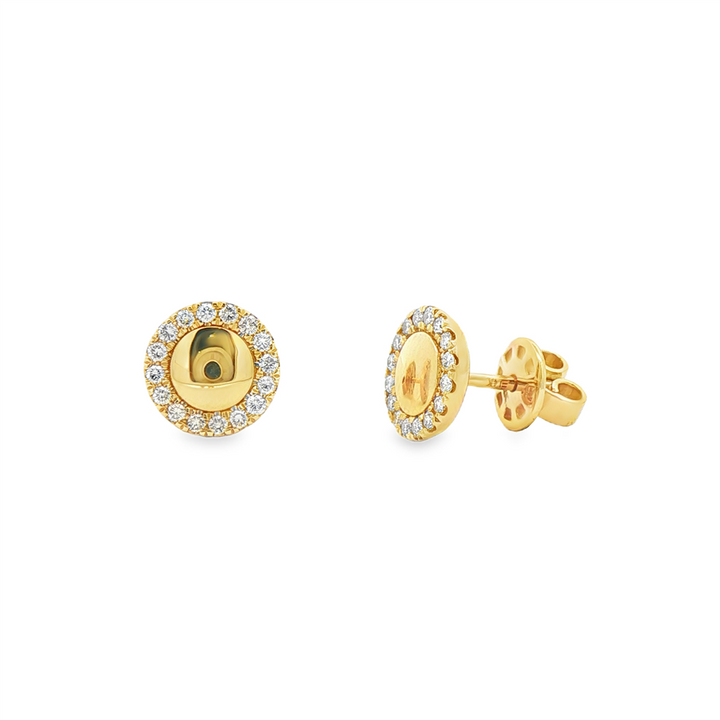 14K Yellow Gold Natural Diamond Circle Stud Earrings – 9mm, 2.6g