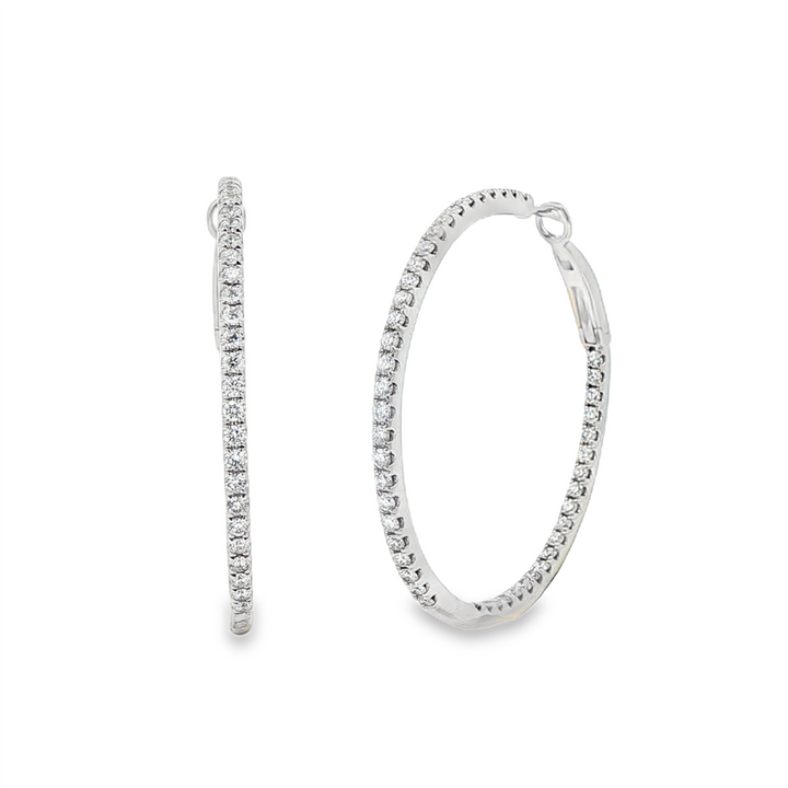 14K White Gold 40x2.2mm Natural Diamond Hoop Earrings – 1.89ctw.