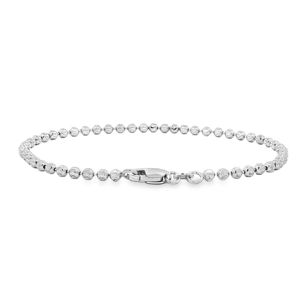 14K White Gold D/C Mezza Luna Chain Bracelet – 2.5mm, 7", 3.8g