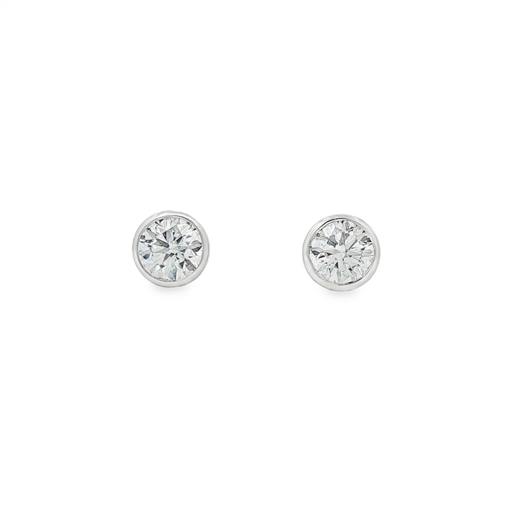 14K White Gold Bezel Set Round Lab Grown Diamond Earrings – 1.04ctw.