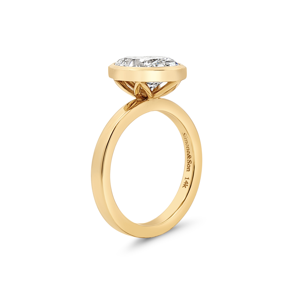 14K Yellow Gold 2.95ct Lab Grown Oval Diamond Bezel Engagement Ring