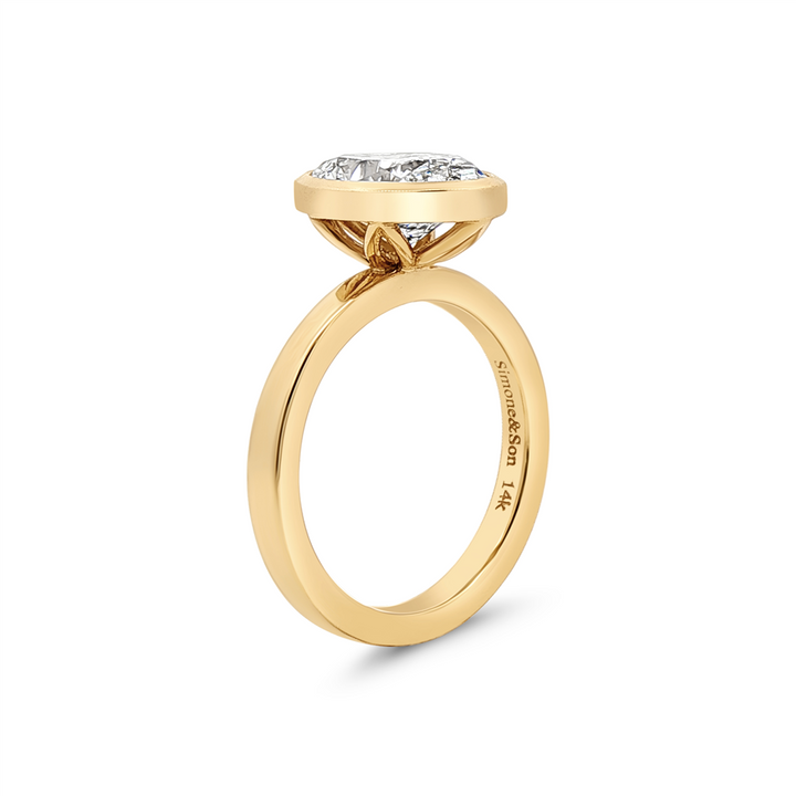 14K Yellow Gold 2.95ct Lab Grown Oval Diamond Bezel Engagement Ring