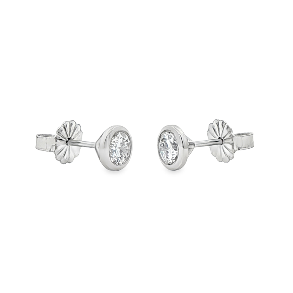 14K White Gold Round Bezel Set Lab Grown Diamond Earrings – 0.63ctw.