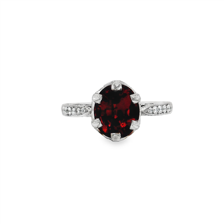 Platinum Hand-Engraved Mandarin Garnet & Diamond Ring – 2.49ctw.