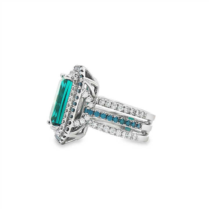 Platinum Blue-Green Tourmaline & Diamond Ring – 8.34 CTW, Size 6.75