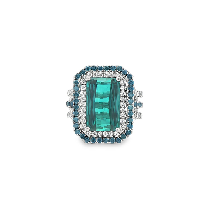 Platinum Blue-Green Tourmaline & Diamond Ring – 8.34 CTW, Size 6.75