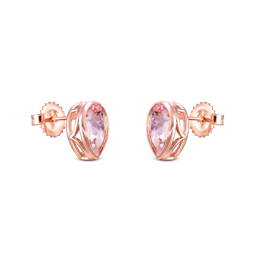 14K Rose Gold Pear-shaped Morganite Stud Earrings 3ctw.