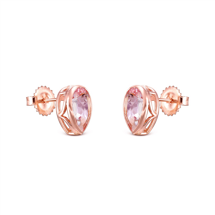 14K Rose Gold Pear-shaped Morganite Stud Earrings 3ctw.