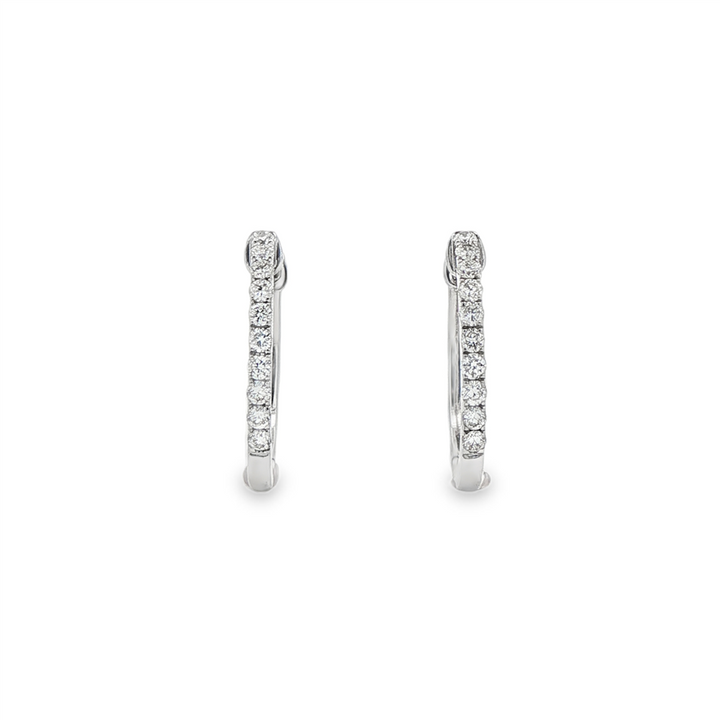 14K White Gold 17x1.6mm Oval Natural Diamond Hoop Earrings – 0.32ctw