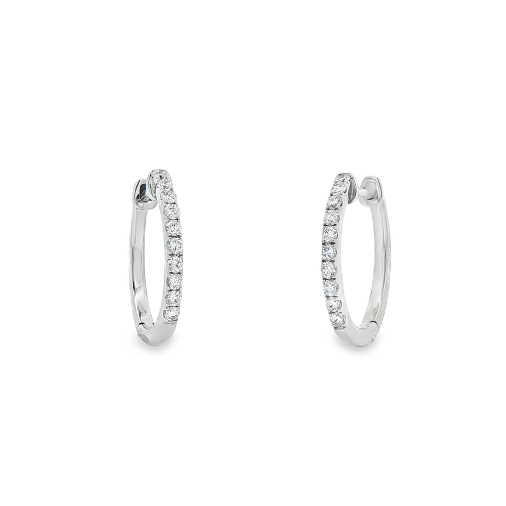 14K White Gold 17x1.6mm Oval Natural Diamond Hoop Earrings – 0.32ctw