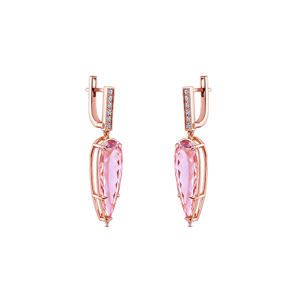 14K Rose Gold Morganite & Diamond Earrings 22ctw.