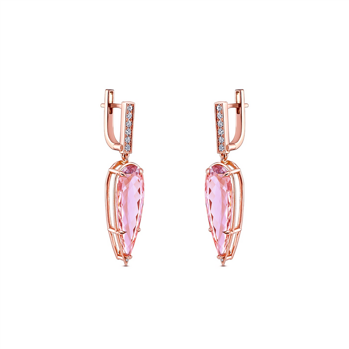 14K Rose Gold Morganite & Diamond Earrings 22ctw.