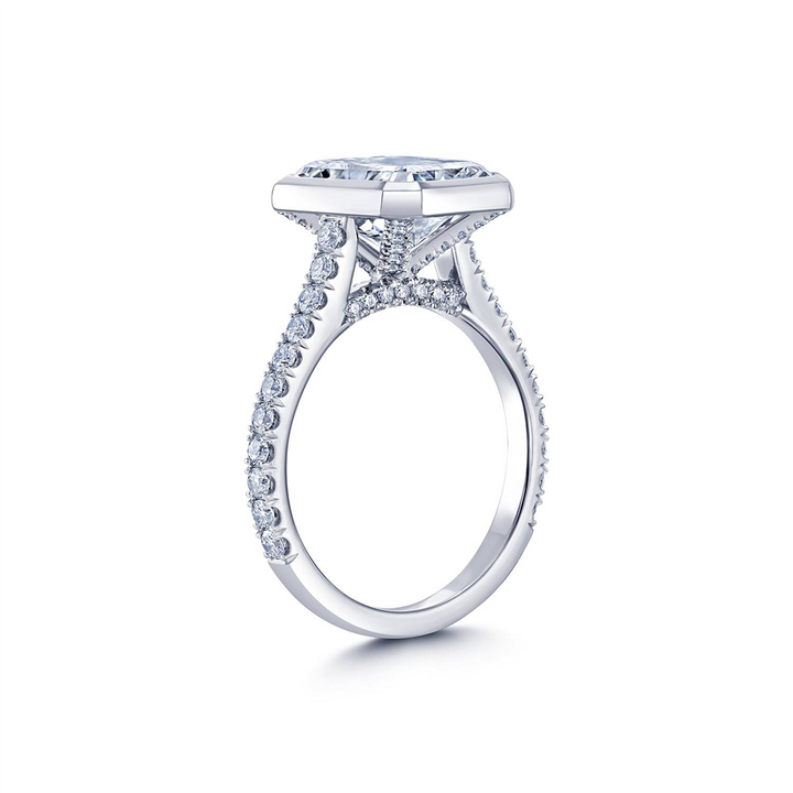 Platinum Bezel Radiant Lab Grown Diamond Engagement Ring with Micro Pave – 4.81ctw.
