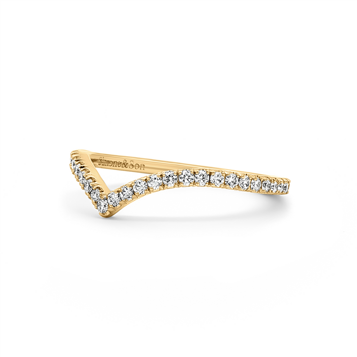 14K Yellow Gold Round Natural Diamond Slight Chevron Wedding Band