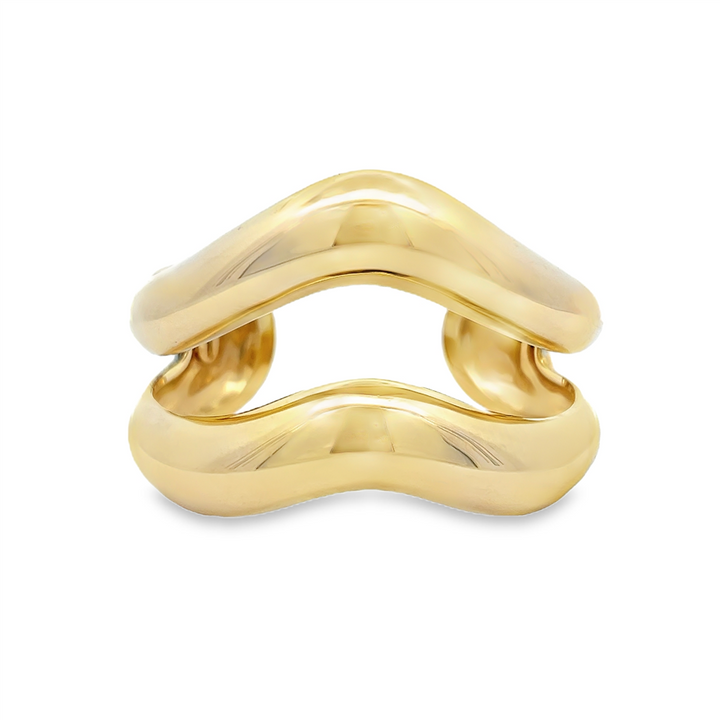 18K Yellow Gold Double Wave Cuff Bracelet – Estate, 90g