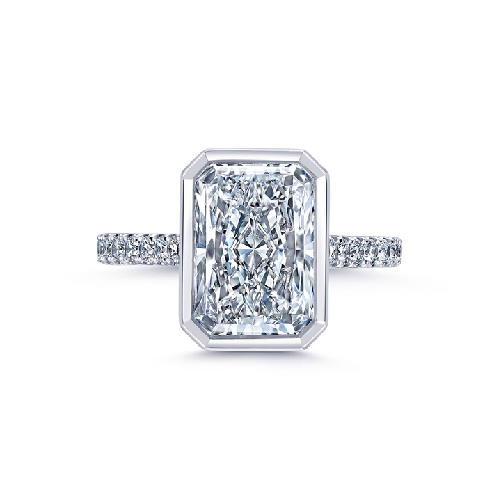 Platinum Bezel Radiant Lab Grown Diamond Engagement Ring with Micro Pave – 4.81ctw.