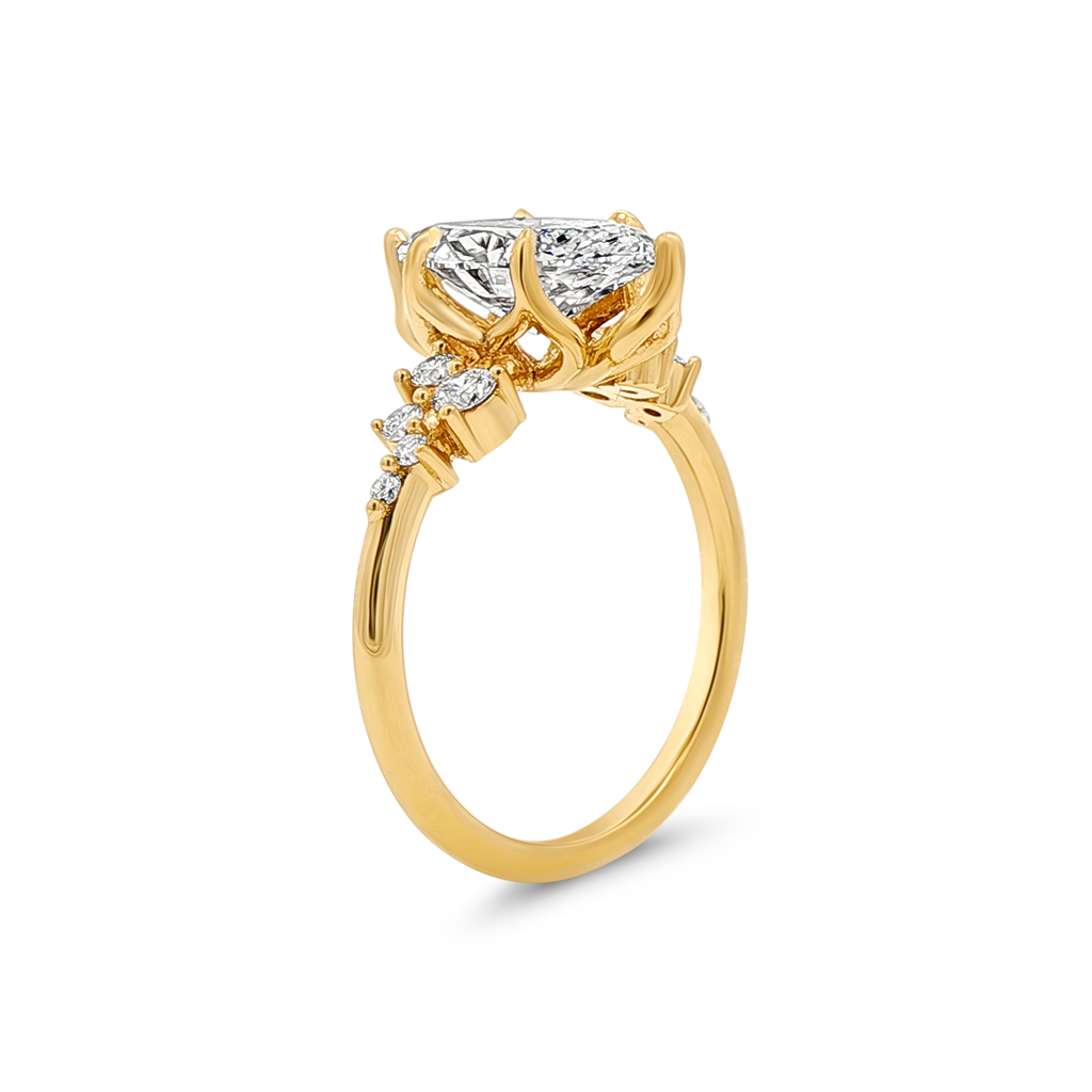 14K Yellow Gold Cluster Lab Grown Diamond Semi-Mount Engagement Ring