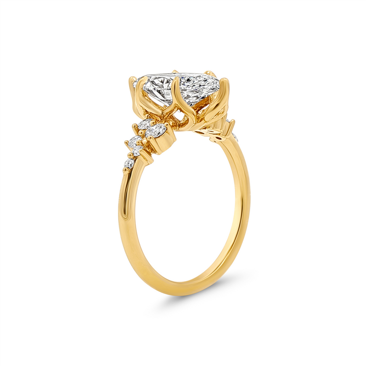14K Yellow Gold Cluster Lab Grown Diamond Semi-Mount Engagement Ring