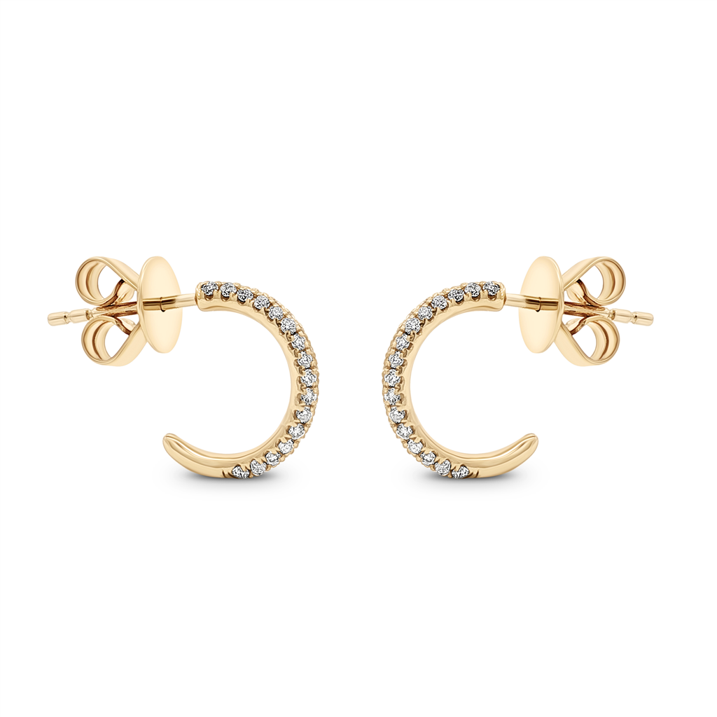 14K Yellow Gold 12x2mm Pavé Natural Diamond Huggie Earrings – 0.34ctw.