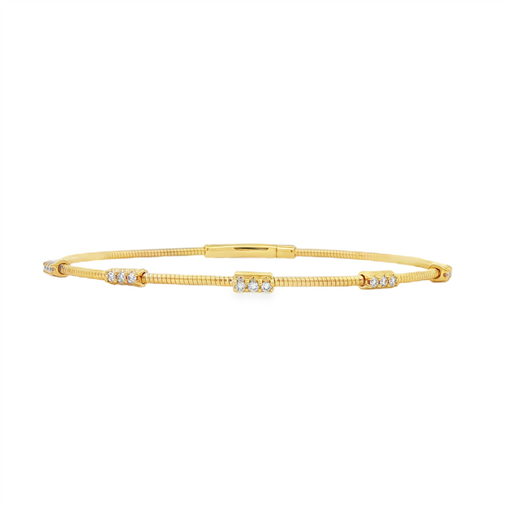 14K Yellow Gold Diamond Twist Bar Flexi Bangle – 0.22ctw Natural Diamonds, 4.6g