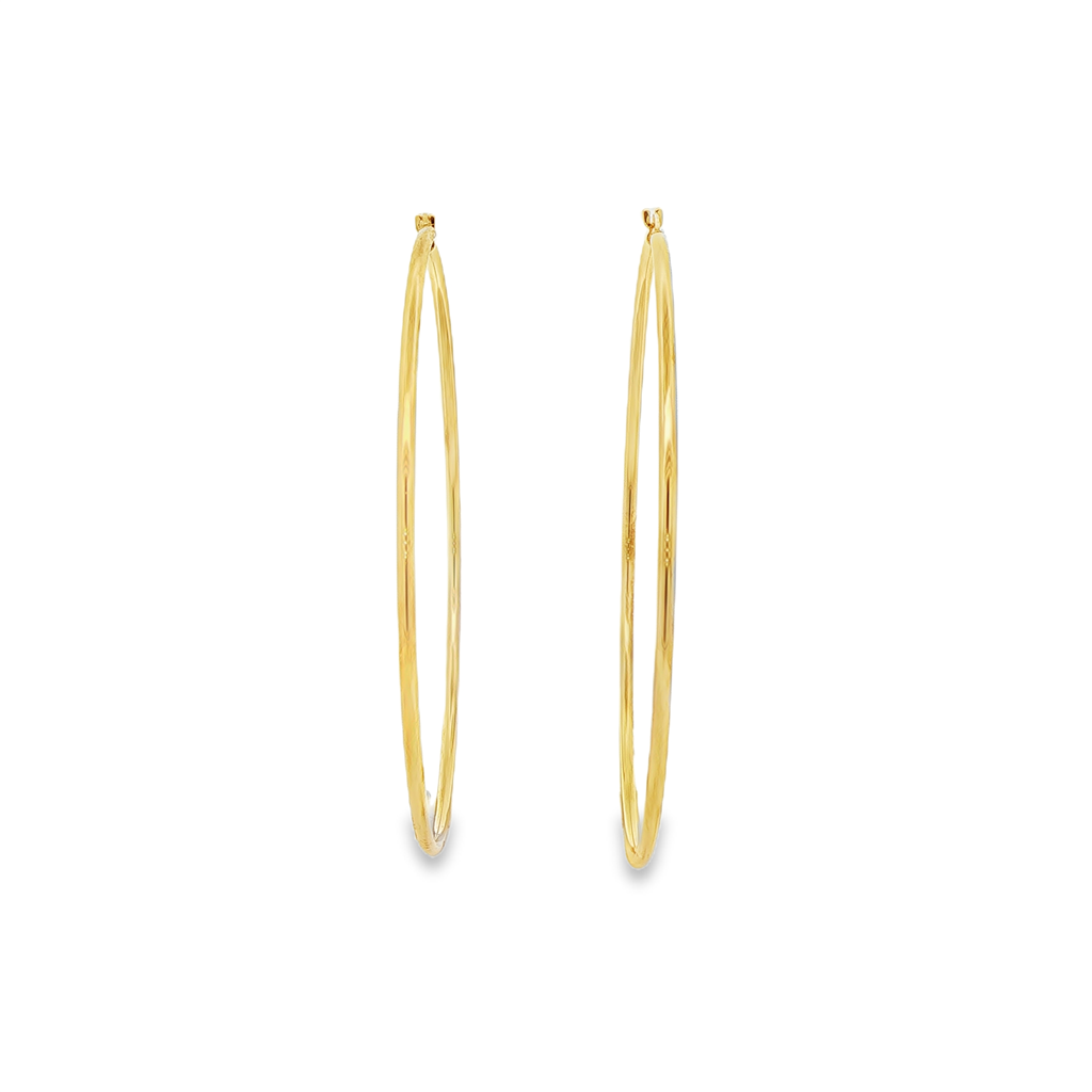 14K Yellow Gold 70mm x 2mm Hoop Earrings – 3.5g
