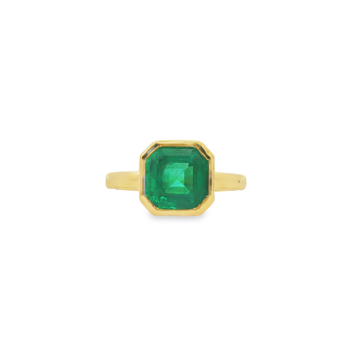 18K Yellow Gold Bezel-Set Brazilian Octagon Emerald Ring – 2.37ct