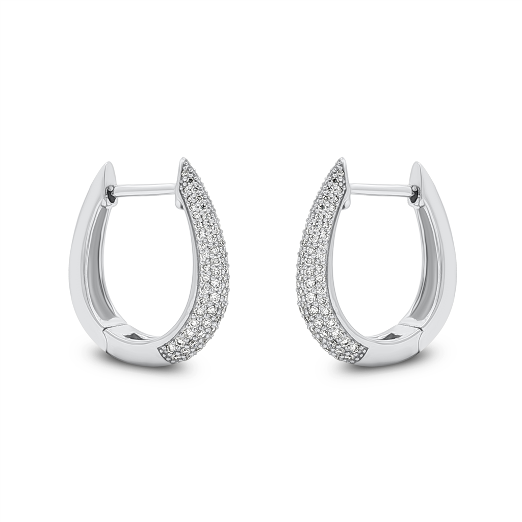 14K White Gold 17.5x3.8mm Natural Diamond Hoop Earrings – 0.50ctw.