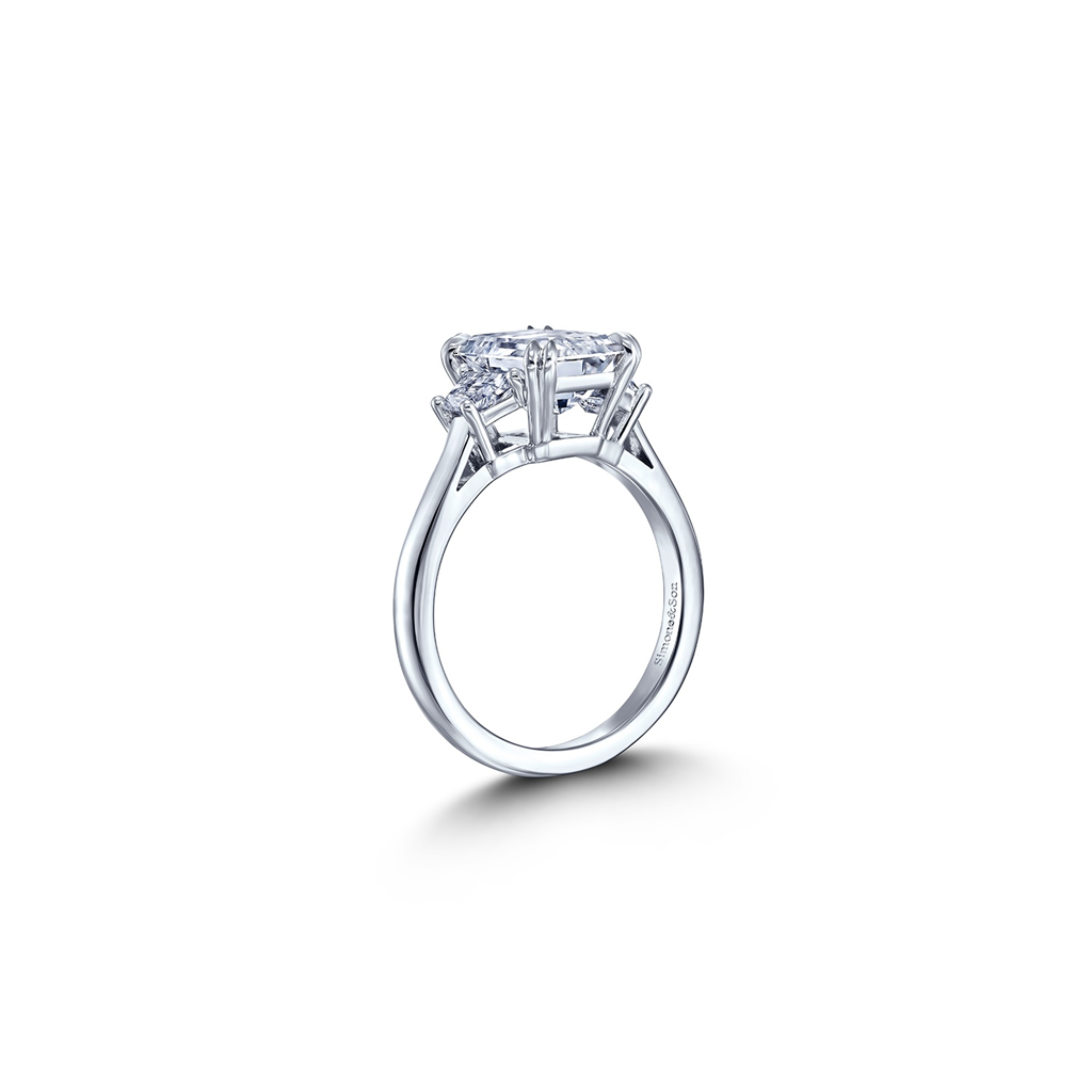 Classic Three Stone Engagement Emerald Cut With Traps