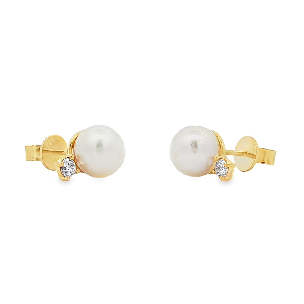 14K Yellow Gold 8mm Pearl Diamond Stud Earrings – 0.20ctw