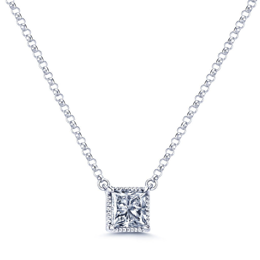 14K White Gold 1.00ct Princess Cut Diamond Pendant