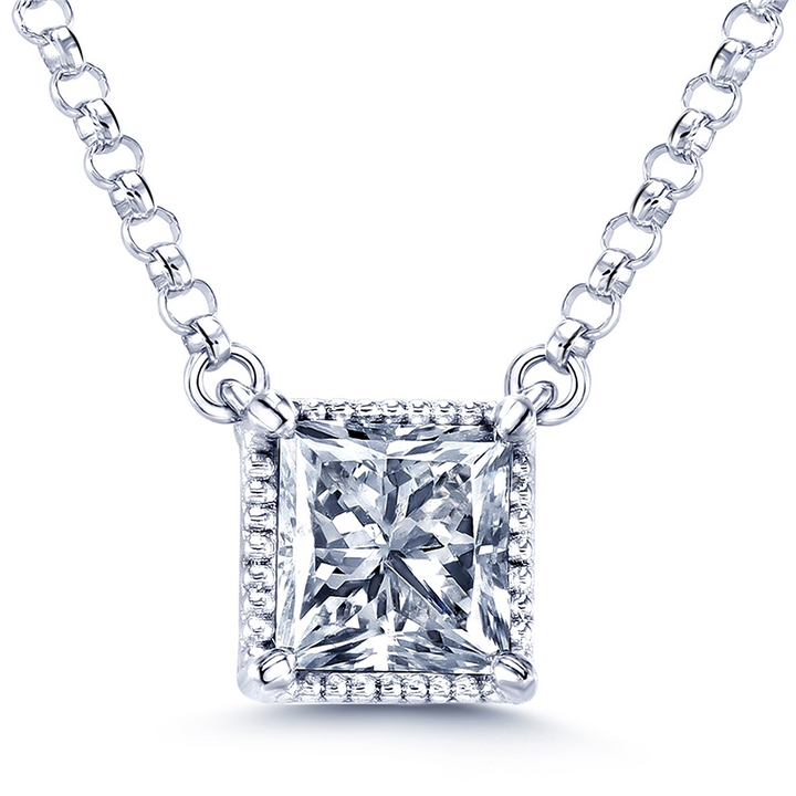 14K White Gold 1.00ct Princess Cut Diamond Pendant