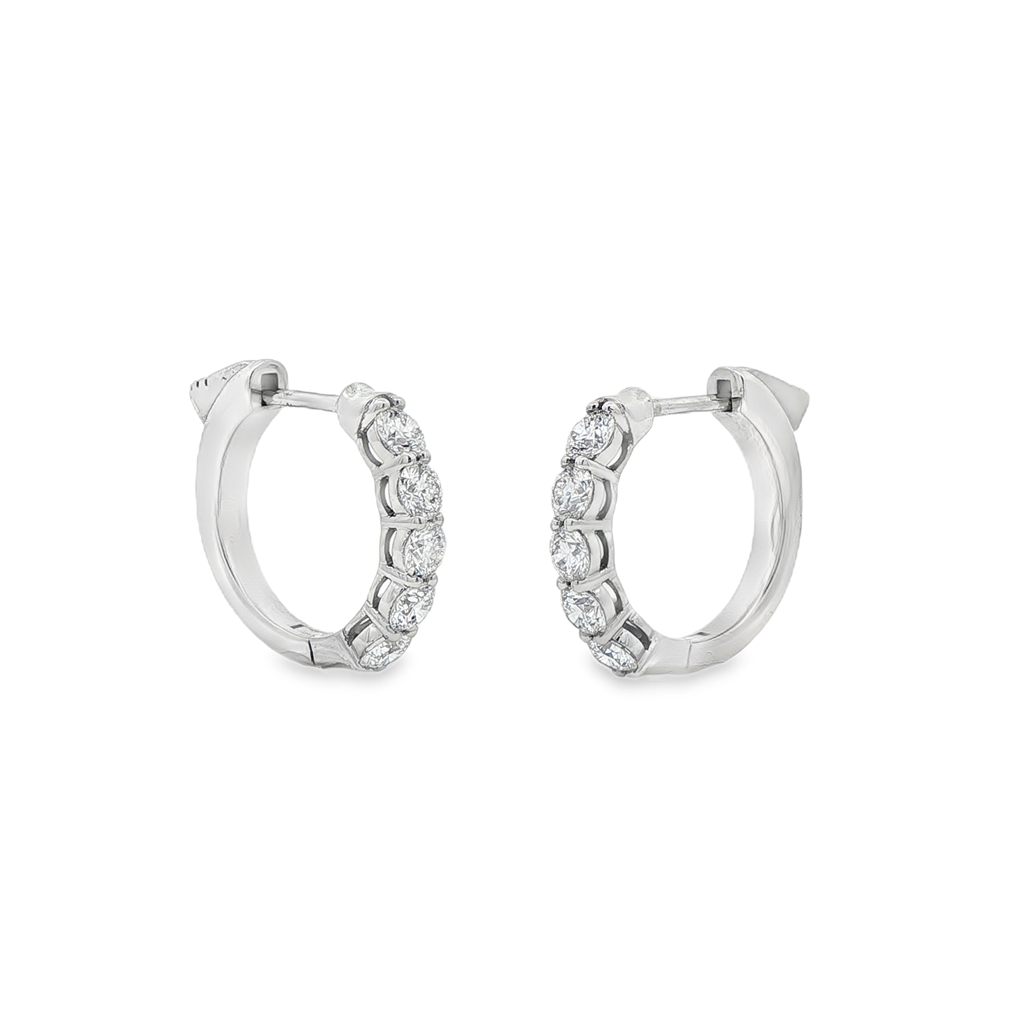 18K White Gold Natural Diamond Hoop Earrings – 1.07ctw, 16x3.1mm, 5.2g