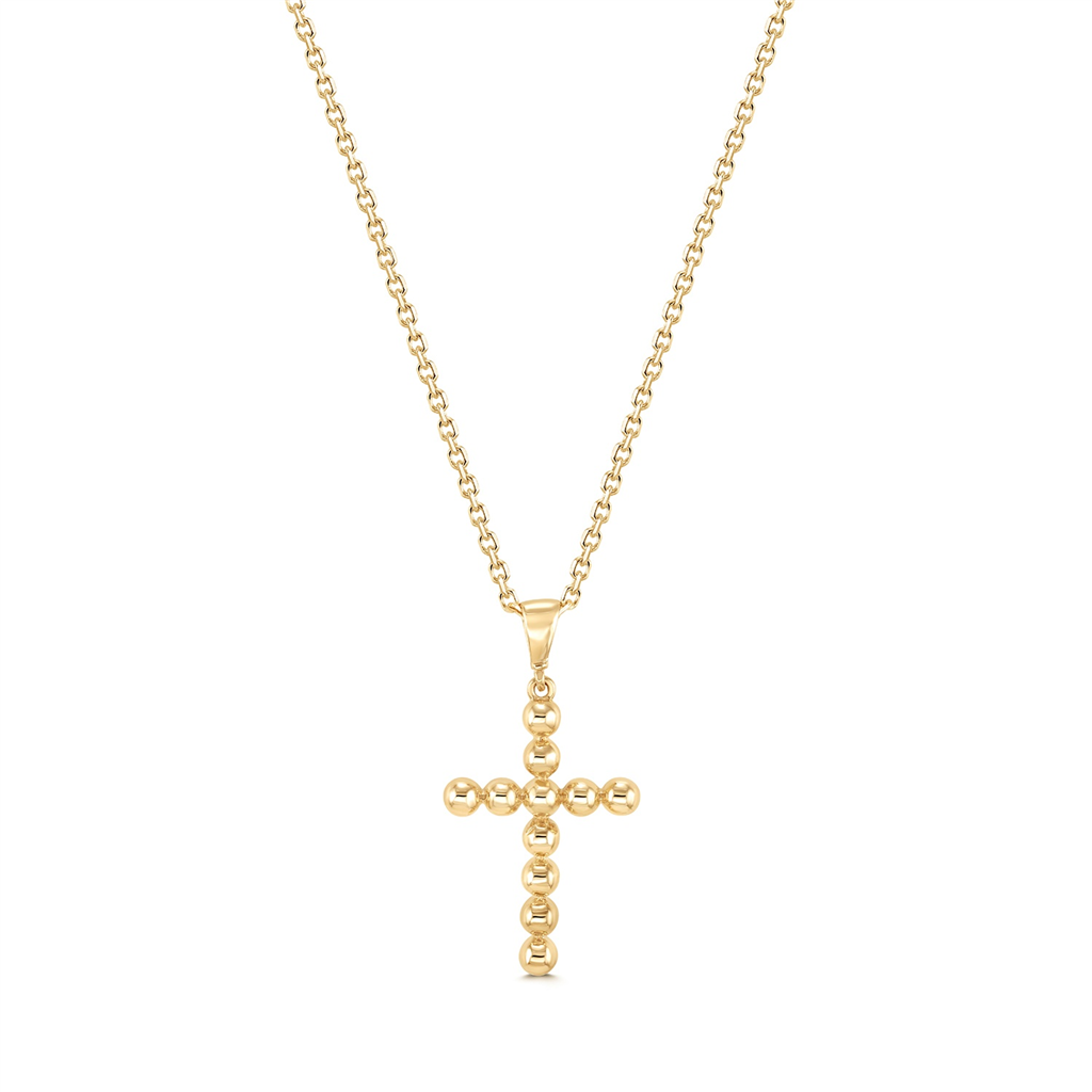 14K Yellow Gold Beaded Cross Pendant