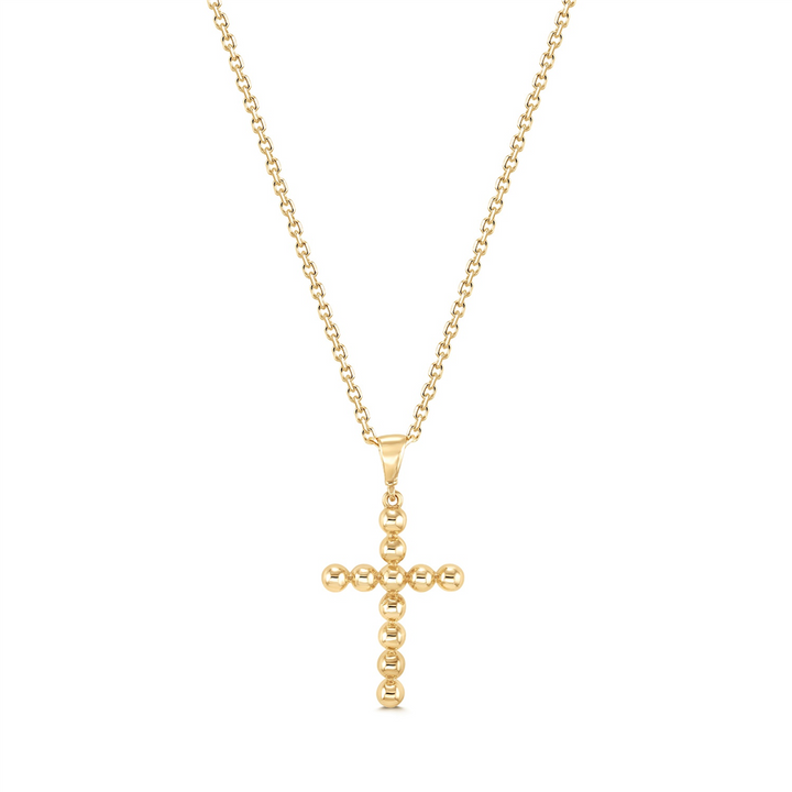 14K Yellow Gold Beaded Cross Pendant