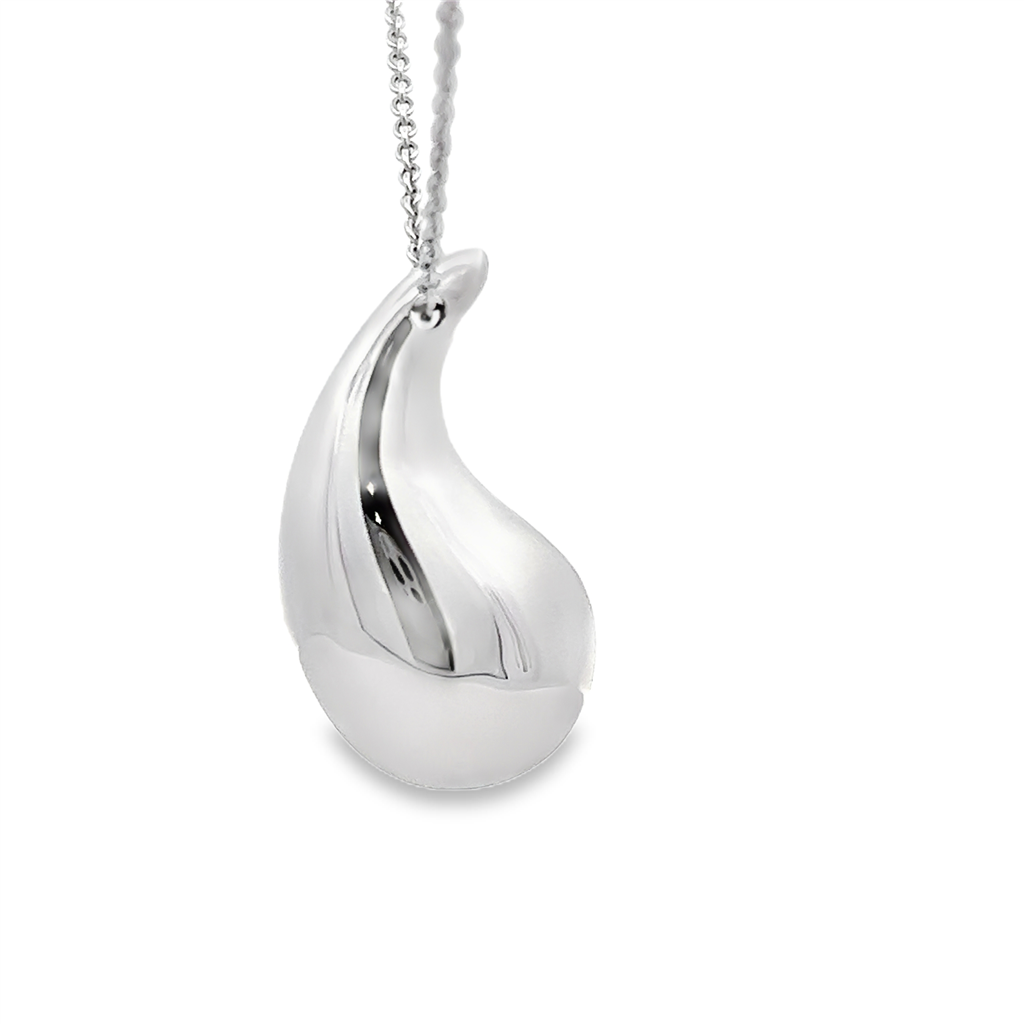 14K White Gold Large Teardrop Necklace – 18"