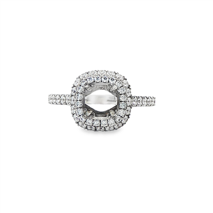 18K White Gold Halo Semi-Mount Engagement Ring – 0.87ctw.