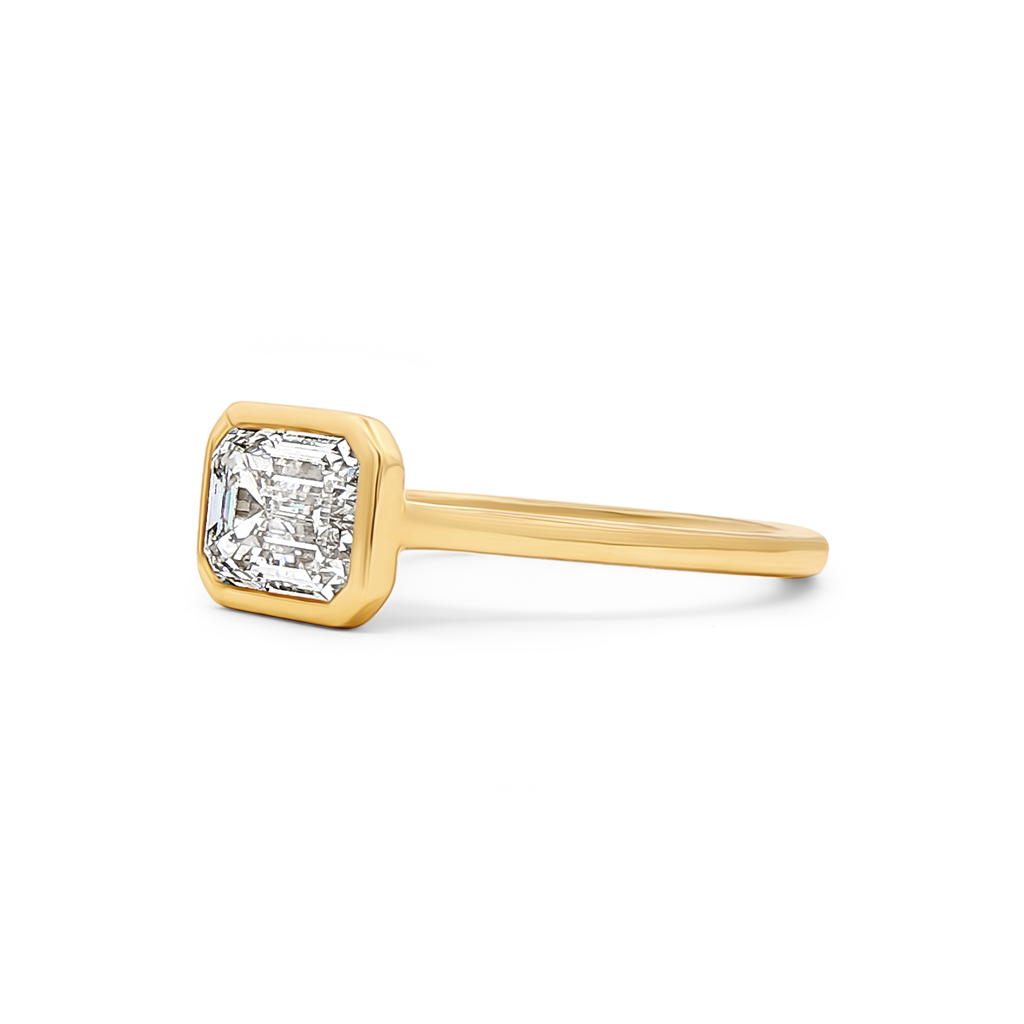 14K Yellow Gold 2.05ct Lab Grown Emerald Cut Diamond Bezel Engagement Ring