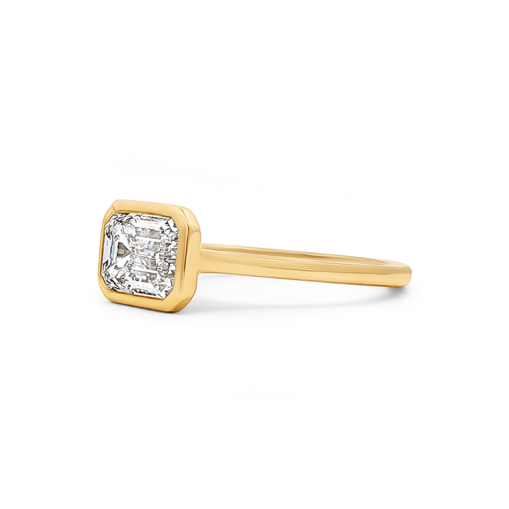 14K Yellow Gold 2.05ct Lab Grown Emerald Cut Diamond Bezel Engagement Ring