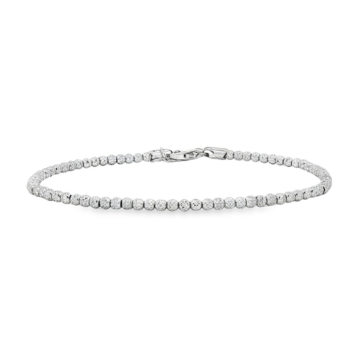 14K White Gold Diamond Cut Bead Bracelet 2.5mm, 7-8" – 3.7g