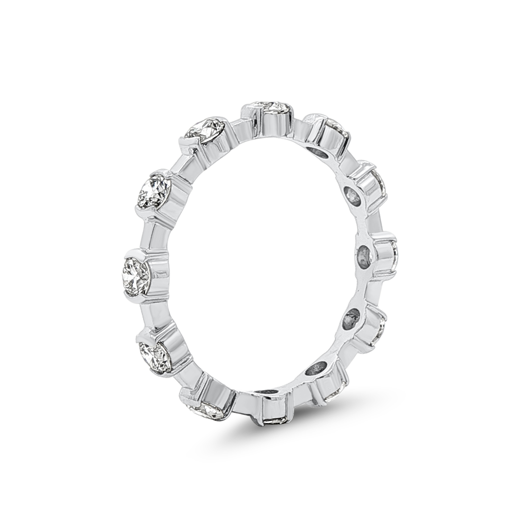 14K White Gold Round Natural Diamond Semi-Bezel Wedding Band