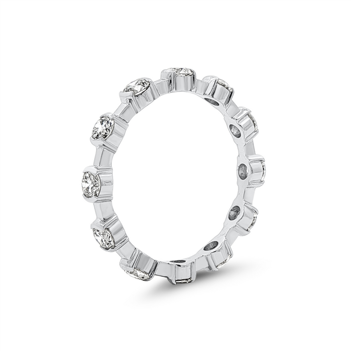 14K White Gold Round Natural Diamond Semi-Bezel Wedding Band