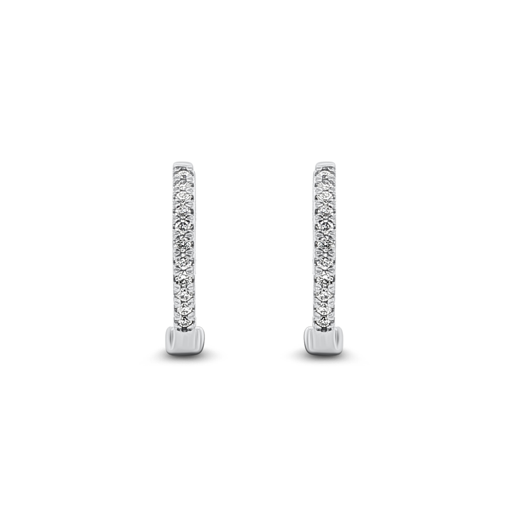 14K White Gold Natural Diamond Hoop Earrings – 11.6 × 1.6mm, 0.08ctw, 1.2g