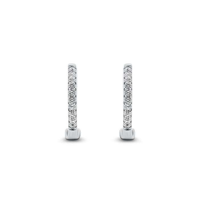 14K White Gold Natural Diamond Hoop Earrings – 11.6 × 1.6mm, 0.08ctw, 1.2g